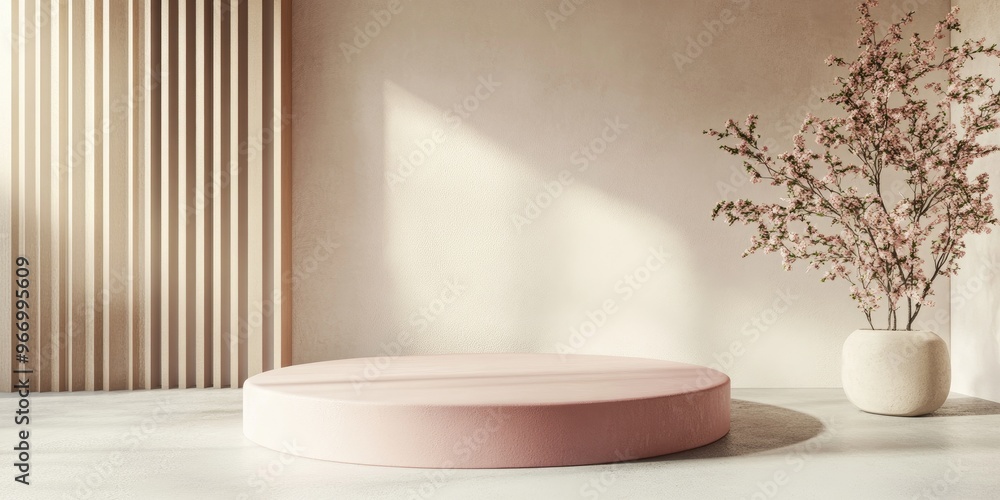 Poster Minimalist backdrop for showcasing products featuring a stacked pink platform 3D rendering