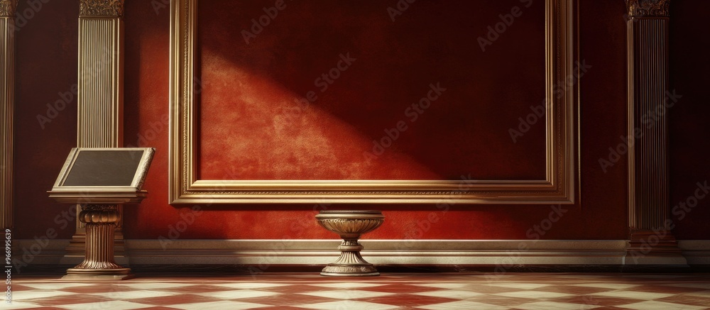 Poster elegant background featuring a pedestal and display case 3d illustration and rendering