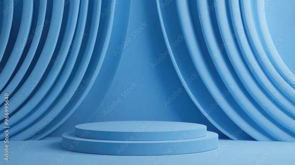 Poster Blue abstract background with 3D scene rendering featuring a mock up podium display for product presentation