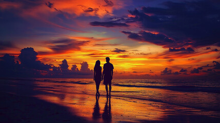 A striking photograph capturing a vivid sunset, where the silhouette of a figure is framed using the rule of thirds. Generative AI