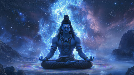 Maha Shivratri festival celebration hindu lord god shiva in Magical lights background