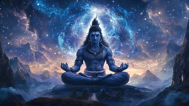 Maha Shivratri festival celebration hindu lord god shiva in Magical lights background
