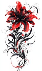 Striking PNG graphic portraying a red spider lily with a tattoo-inspired design.