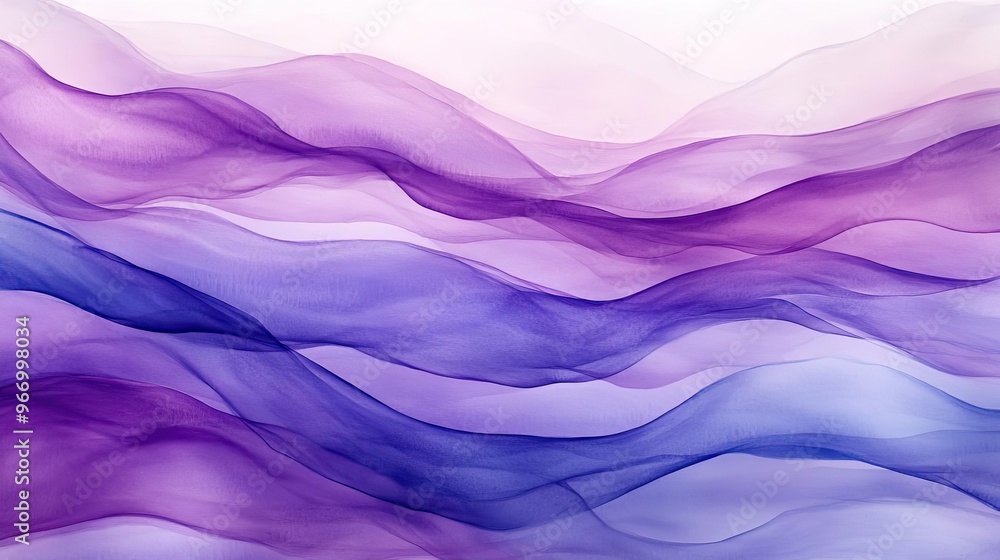 Poster Soft and flowing abstract waves in shades of purple and lavender, creating a serene and elegant background.
