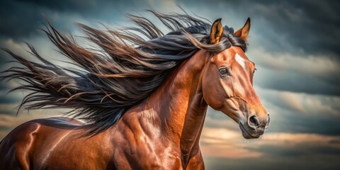 A fiery spirit gallops into view, its mane ablaze with movement as a steadfast gaze pierces through the