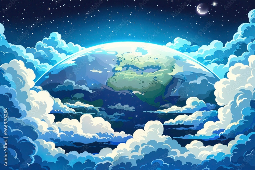 Wall mural ozone layer in cartoon style