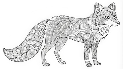 A flowing line fox with curved tail and pointed ears, surrounded by whispy lines and ornate patterns, ready