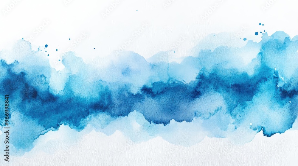 Poster Artistic blue watercolor abstract texture with soft edges and splashes, perfect for design backgrounds and creative projects.
