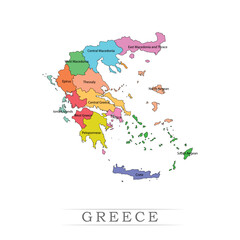 Greece administrative divisions. Greece map illustration vector.	