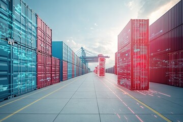 Digital overlay on shipping containers in port