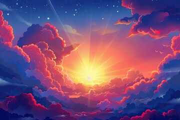 Sunrays intering through Ozone layer, Animated cartoon style