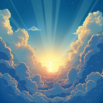 Sunrays intering through Ozone layer, Animated cartoon style