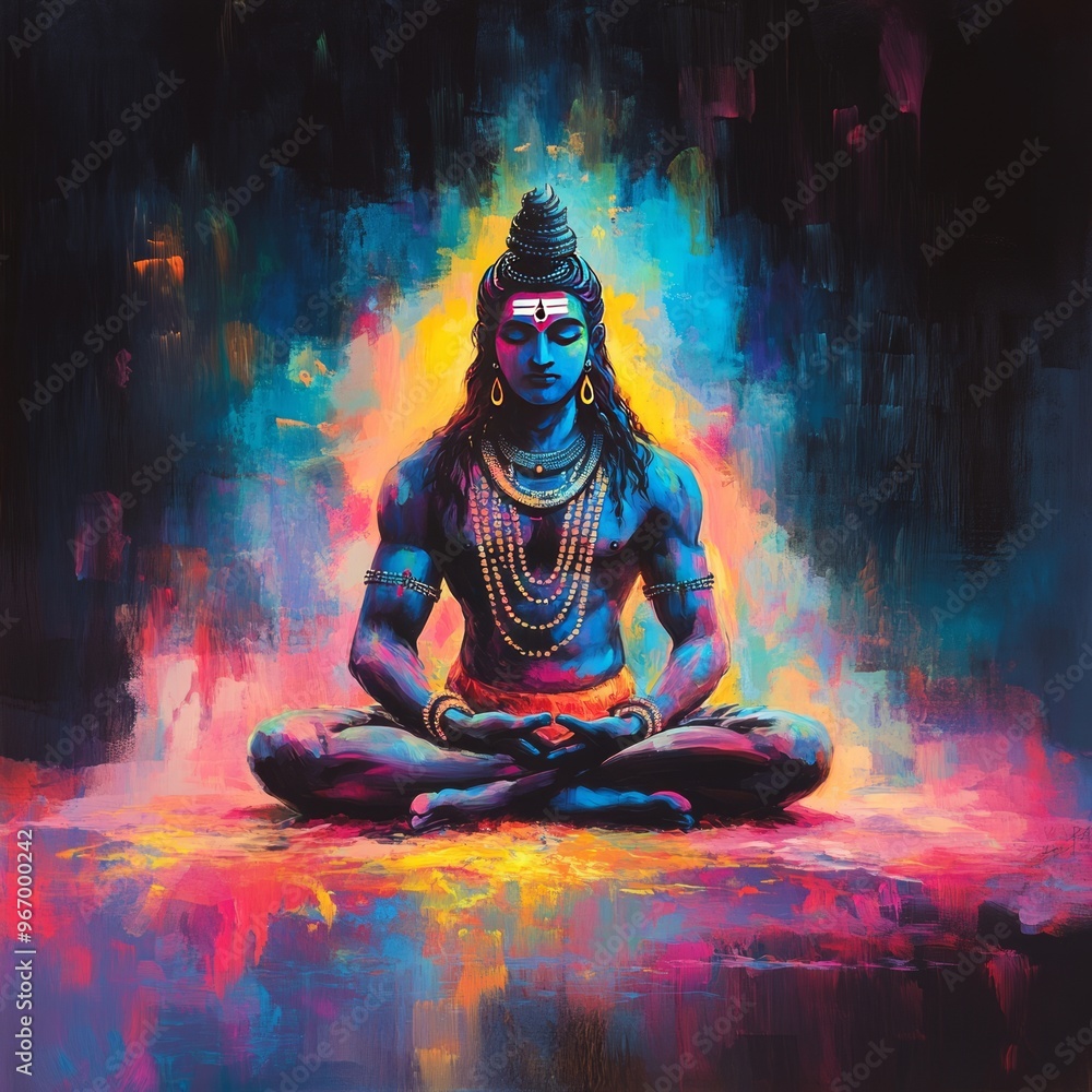 Canvas Prints A colorful painting depicting Lord Shiva in meditation.