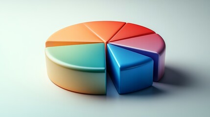 Obraz premium Detailed 3D pie chart in bright blue, green and orange shades presented on a white background with subtle shadows. Perfect for presenting financial data or market analysis in professional presentation