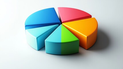 Detailed 3D pie chart in bright blue, green and orange shades presented on a white background with subtle shadows. Perfect for presenting financial data or market analysis in professional presentation