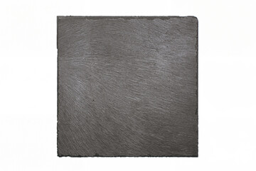 Top View of a Black Square Slate Board on White Background with Copy Space