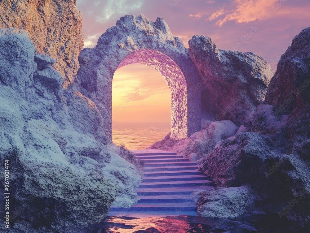 Poster imaginary mystical gateway 3d visualization