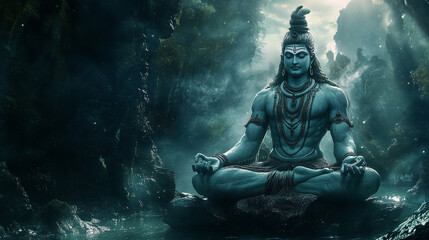 Maha Shivratri festival celebration hindu lord god shiva in Magical lights background