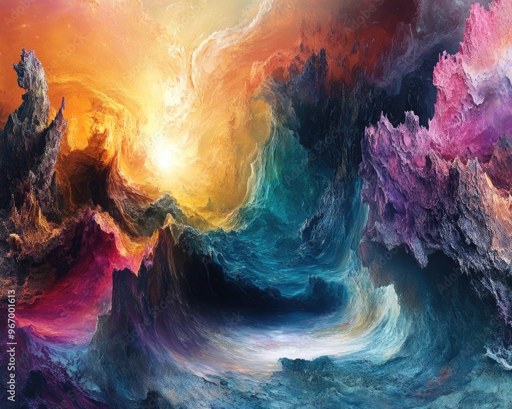 Poster Vivid Colors Beyond Existence Journey into Reality series Abstract composition of surreal hues and textures ideal for projects in landscape art imagination creativity and artistic expression