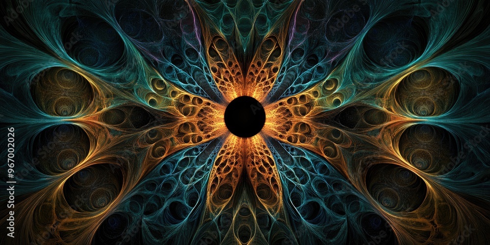 Poster abstract fractal design featuring a black background suitable for logos design concepts web applicat