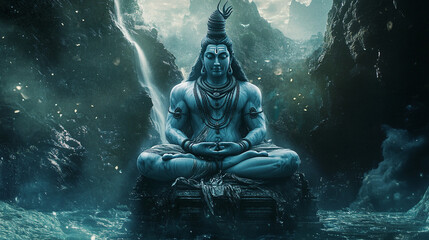 Fototapeta premium Maha Shivratri festival celebration hindu lord god shiva in Magical lights background
