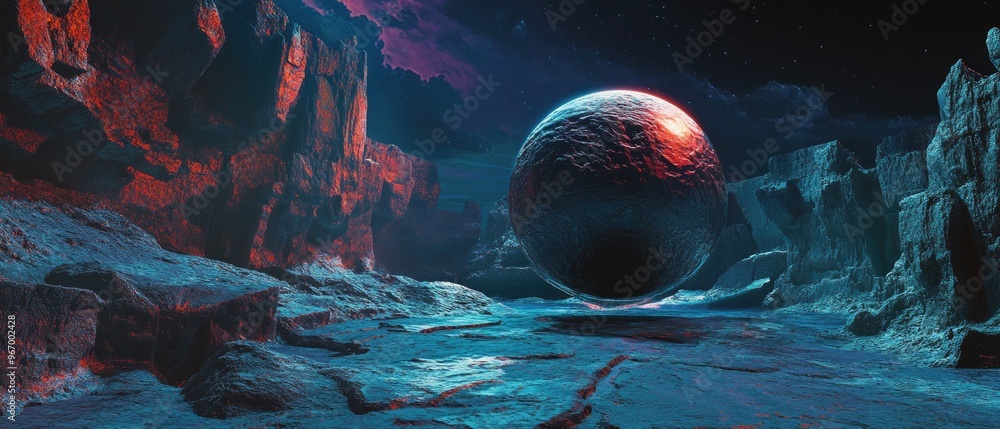 Poster surreal abstract 3d wallpaper featuring a sphere in an imaginative space setting