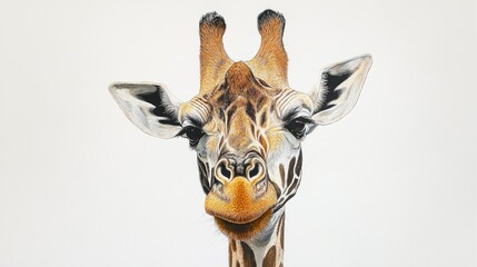 Close-up Portrait of a Giraffe's Face with a White Background