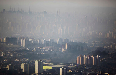A thick layer of air pollution is seen covering the city of Sao Paulo, Brazil.