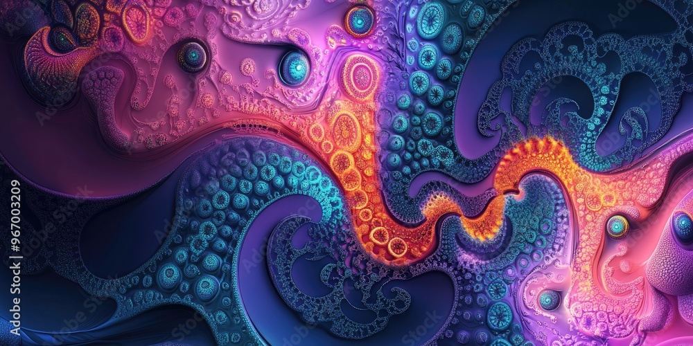 Poster abstract neon psychedelic fractal background for creative design and digital networks