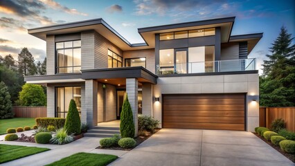 Fototapeta premium A neutral color palette and clean lines create a sense of understated sophistication in the exterior design of