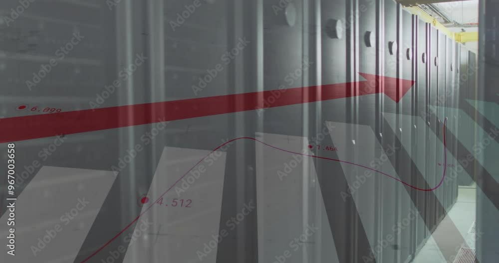 Poster animation of data processing and diagrams over server room