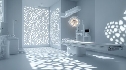 Modern Operating Room with Medical Equipment and Patterned Light