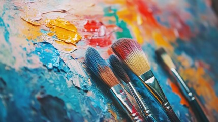 Fototapeta premium Vibrant Artist Palette with Paintbrushes