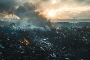 Fototapeta premium Waste landfill illustration created with Generative AI