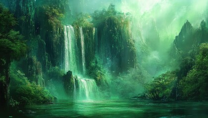 Fantasy artwork featuring vibrant shades of green