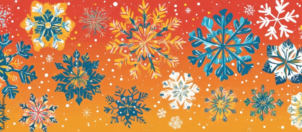 Poster snowflake design featuring a decorative pattern against a vibrant backdrop flat style snowflakes ill