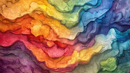 Fototapeta premium Vibrant topographic map design featuring a unique world contour Vivid neuroart backdrop on colorful crumpled inked paper with saturated watercolor effects