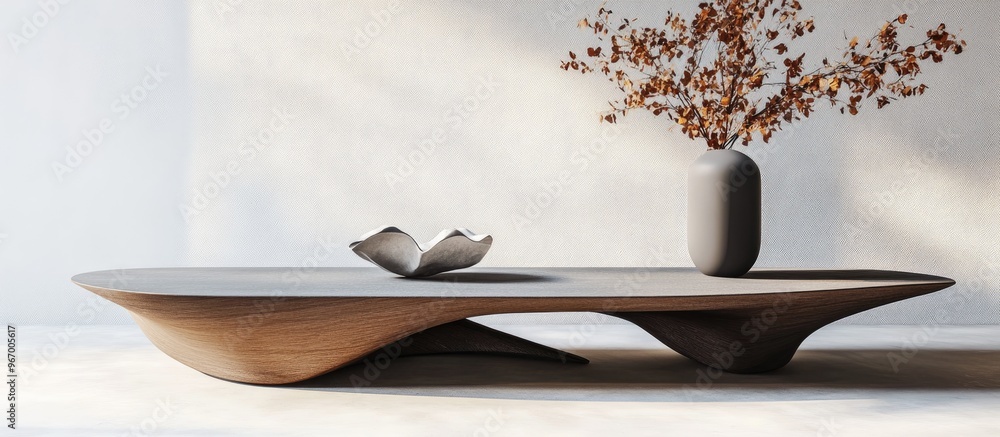 Fototapete Contemporary low coffee table displayed against a white backdrop featuring a 3D rendering design