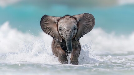 Fototapeta premium Baby Elephant Splashing in the Water
