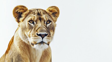 Obraz premium Close-up Portrait of a Lioness with a White Background