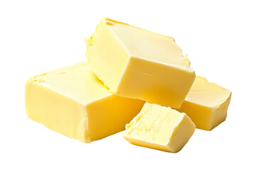 A block of fresh creamy butter isolated on white transparent background.
