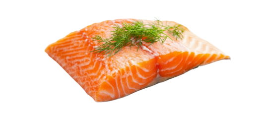 Set of two salmon pieces with basil Isolated on a white background