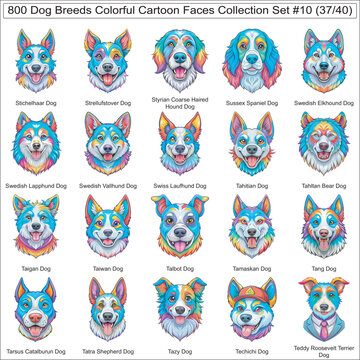 Dog Breeds Colorful Cartoon Dog Faces Collection Set of 800 Dog Faces Isolated Part 37