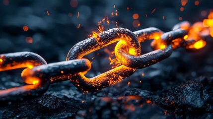 A close-up of glowing metal chain links creates an intense, abstract backdrop.