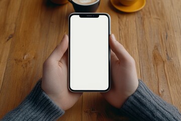 Mockup Of Blank White Smartphone Screen In Coffee Shop