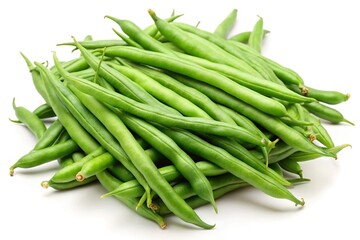 Fototapeta premium Tilted angle green beans on white background