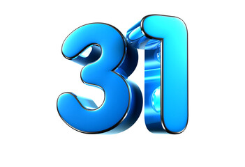 Blue number 31 3d illustration. Advertising signs. Product design. Product sales
