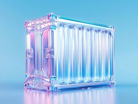 A luminous, translucent container with a modern design, set against a soft gradient background, perfect for creative projects.
