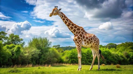Tilted angle realistic full body giraffe photography in summer season