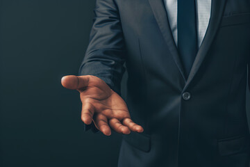 Obraz premium A man in a suit is holding his hand out